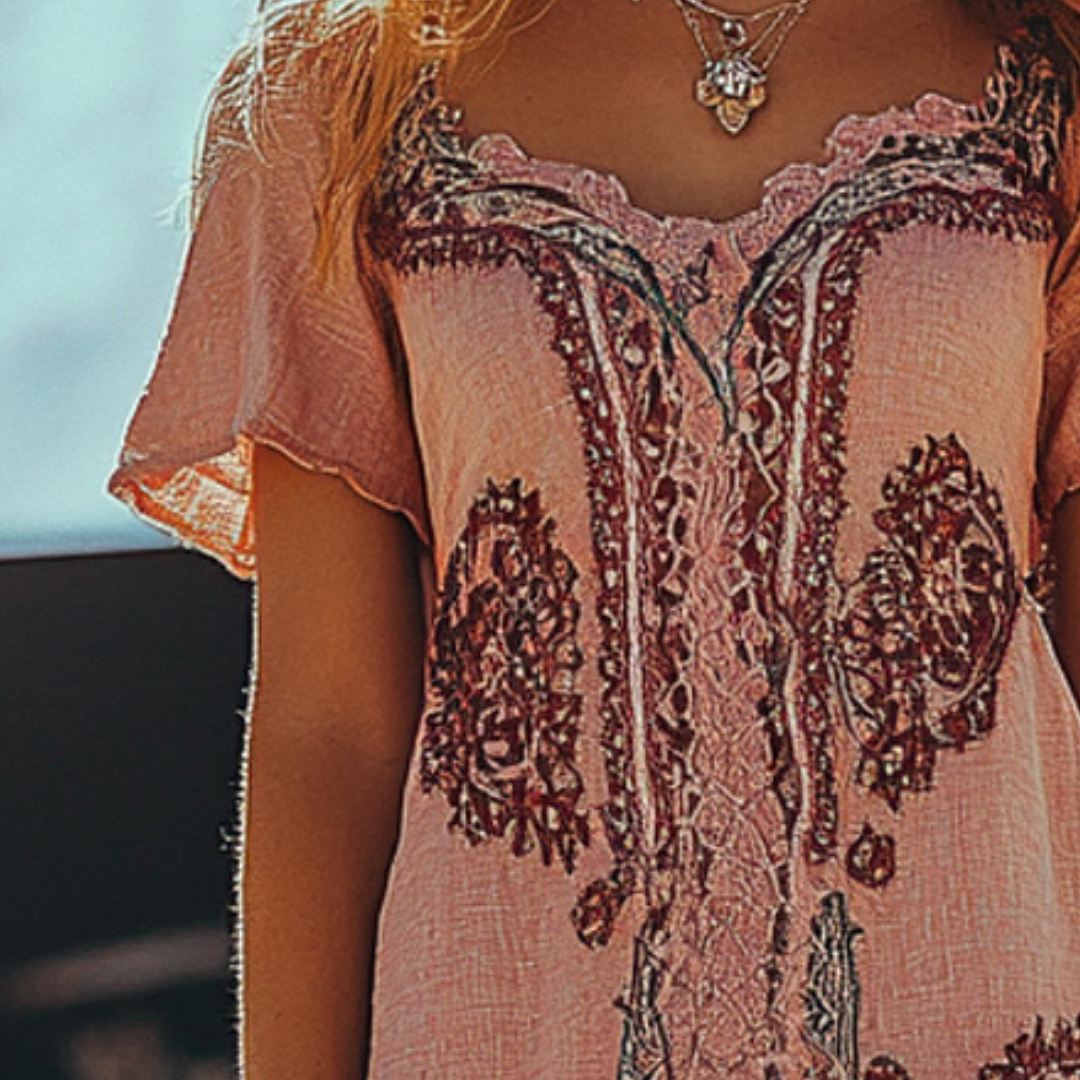 WildBloom™ Retro Western Style - Music Festival Rock Rave Party Vintage Wasteland Ethnic Lace Tassel Floral Linen Dress