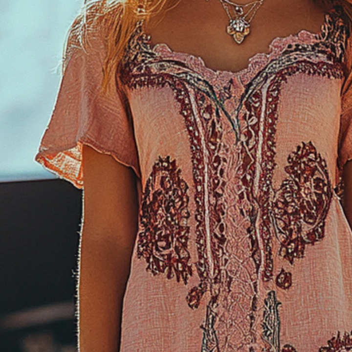 WildBloom™ Retro Western Style - Music Festival Rock Rave Party Vintage Wasteland Ethnic Lace Tassel Floral Linen Dress