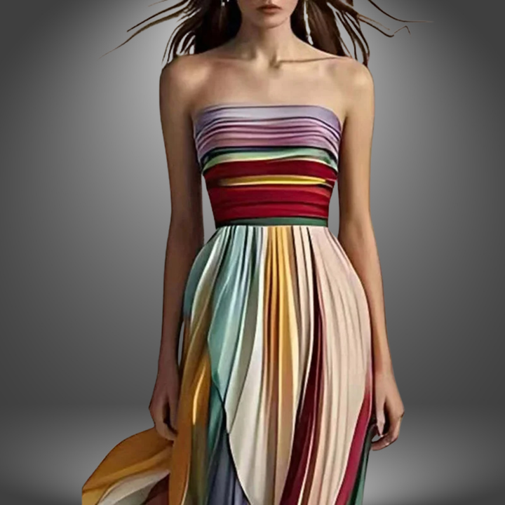 Abigail™ Long Dress Collection - Strapless Colorful Pleated Maxi Dress