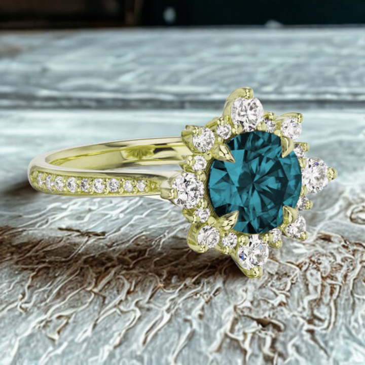Teal Gleam Ring™ Luxury Ring – Golden Twilight in Every Sparkle