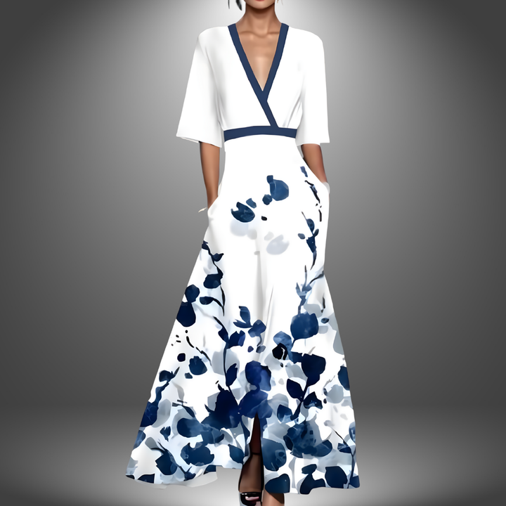 Alexa™ Long Dress Collection - Chic Floral V-Neck Maxi Dress