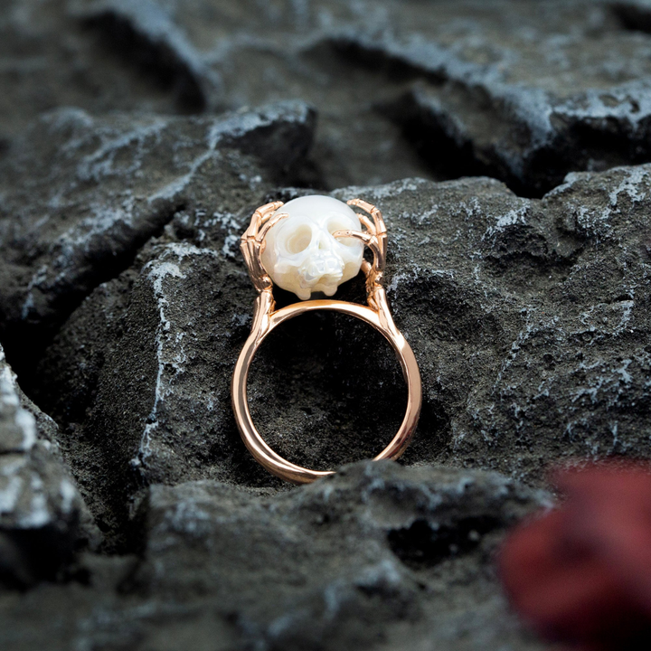 Be A Thinker Pearl Cranium Ring™ Skull Accessories  – Thoughtful Artistic Design with Hand-Carved Pearl Skull