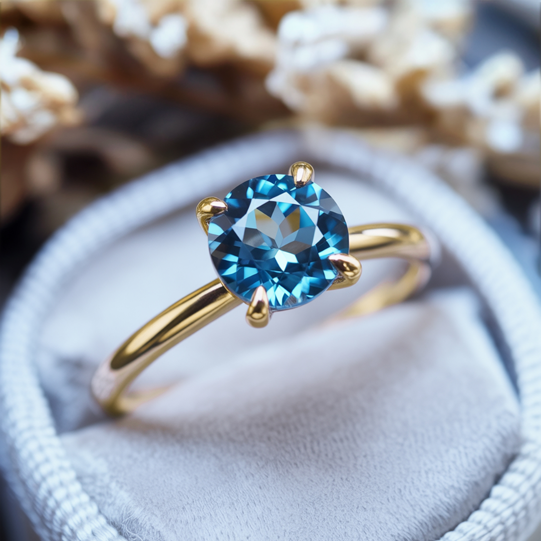 Frost Tide Ring™ Colored Gem Stone – Sleek Blue Moissanite Solitaire Ring