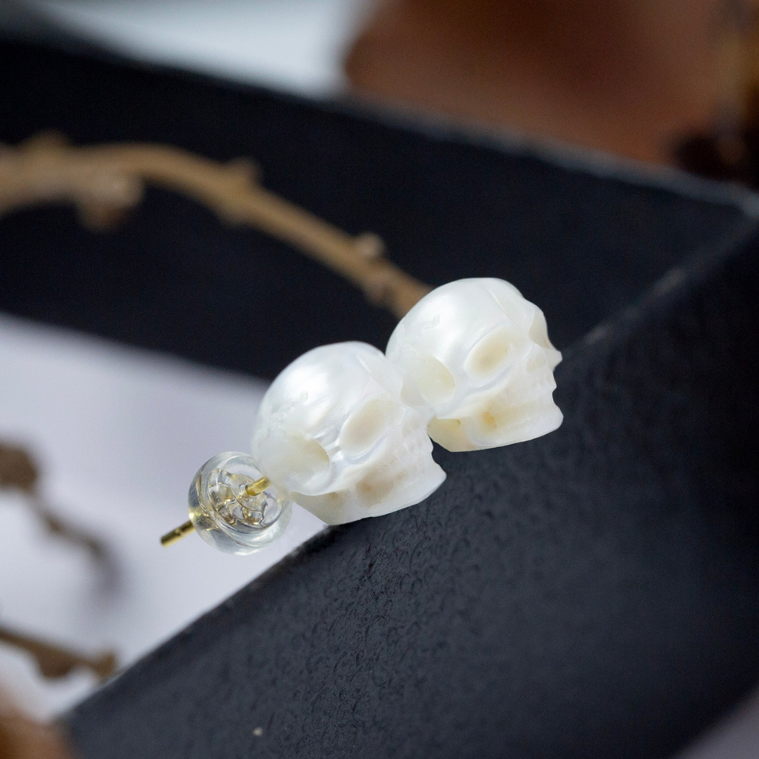 Gothic Mystery Minimalist Pearl Skull Stud Earrings™ Skull Accessories  – Rebel Elegance in Every Detail