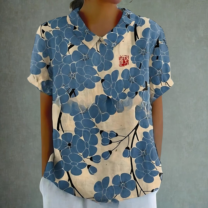 Lina™ – Floral Print Linen Blouse