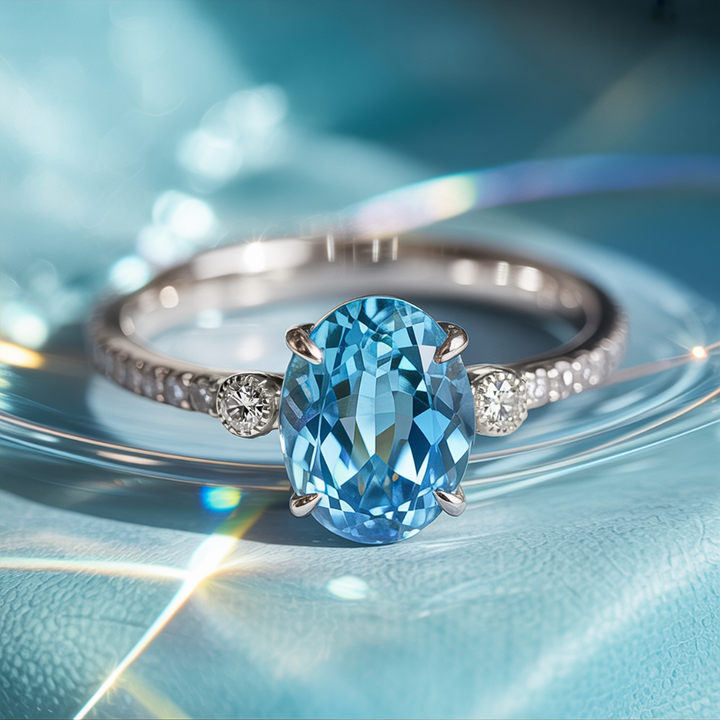 Ice Bound Ring™ Colored Gem Stone – Crystal Clarity in a Cool Blue Glow