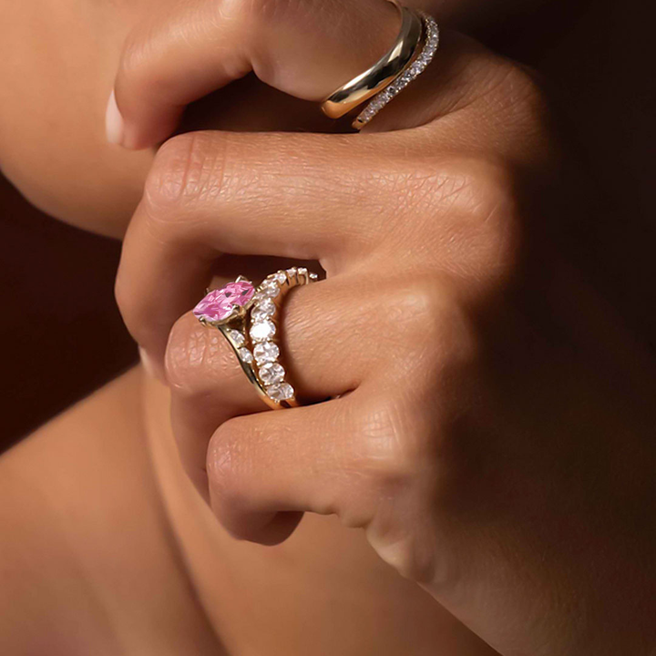 Petal Twist Ring™ Luxury Ring – 2 Carat Pink Sapphire with Delicate Leaf Accents