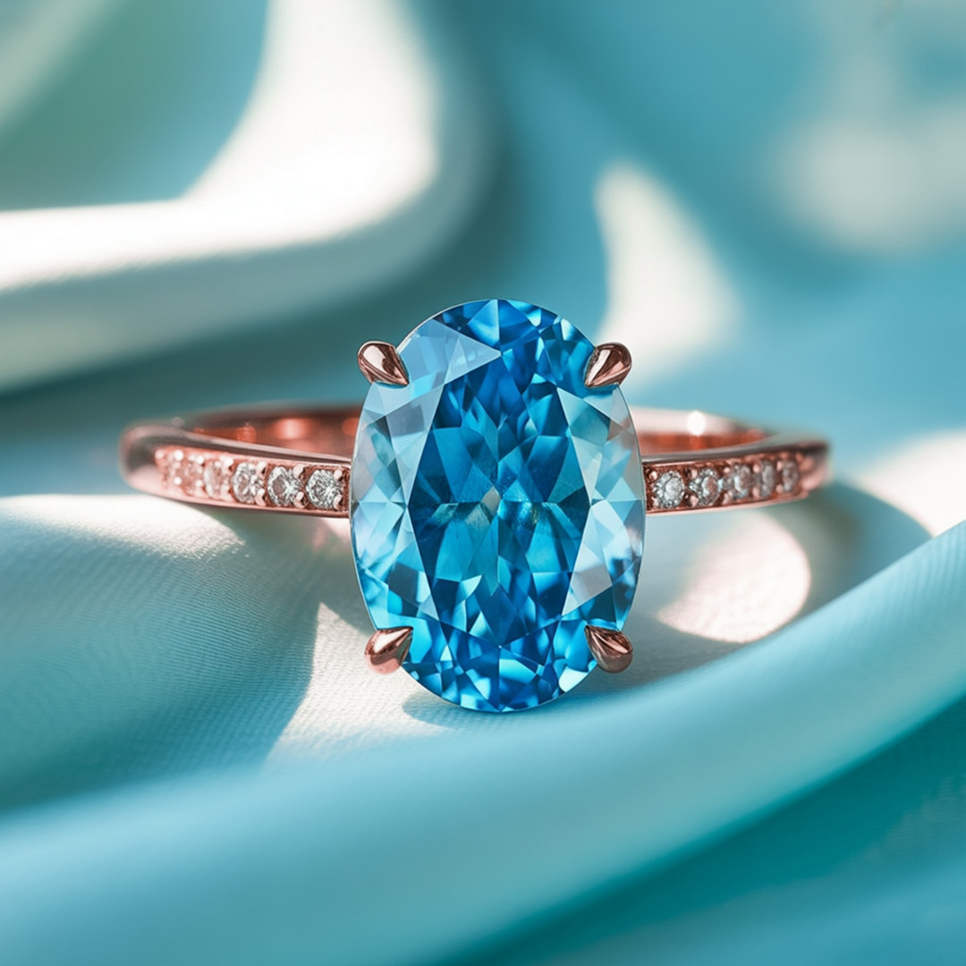 Ocean Dusk Ring™ Colored Gem Stone – Elegant Blue Moissanite Statement Ring