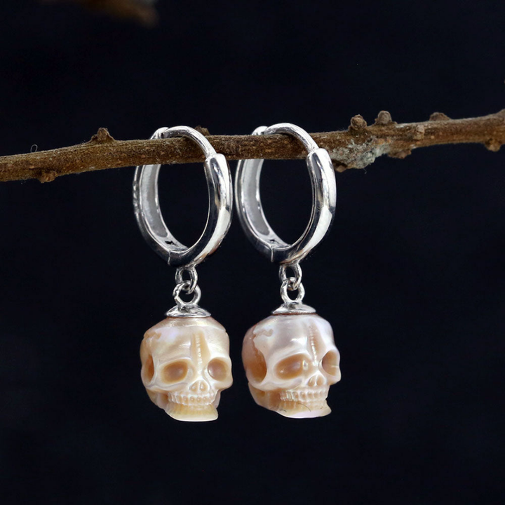 Classic Skull Pearl Drop Huggie Hoop Earrings™ Skull Accessories  – Comfort Meets Gothic Grace