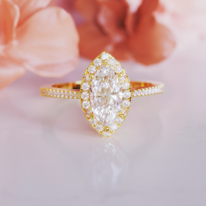 Mocking Jay Ring™ Colored Gem Stone – Sleek Sophistication in a Marquise Halo Design