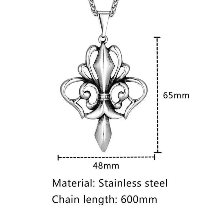 Moon Madrid Guntersville Necklace™ Men Jewelry – Stainless Steel Fleur-de-Lis Norse Pendant