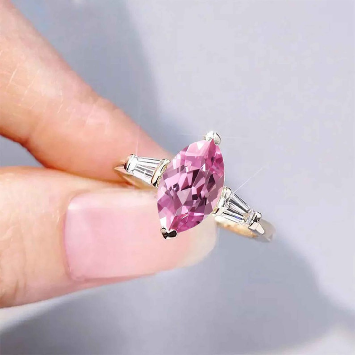 Ethereal Rose Ring™ Luxury Ring – Marquise Pink Sapphire with Tapered Accents in Rose Gold