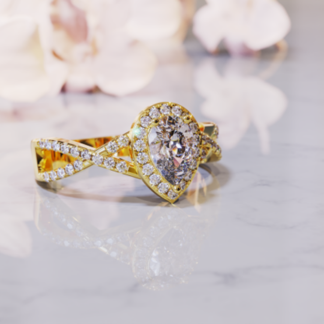 Icy Drop Ring™ Colored Gem Stone – Frosted Brilliance in a Halo of Light