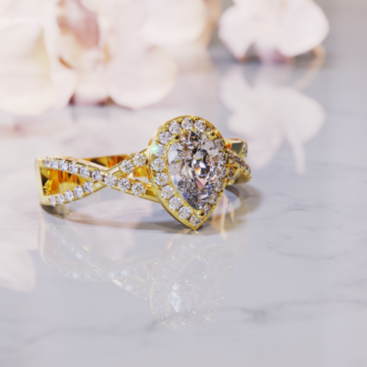 Icy Drop Ring™ Colored Gem Stone – Frosted Brilliance in a Halo of Light