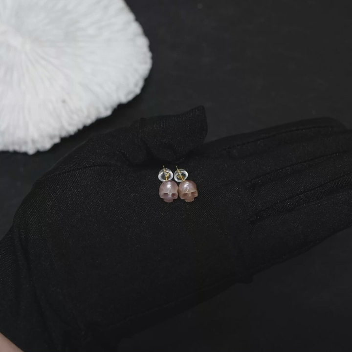 Minimalist Pearl Cranium Stud Earrings™ Skull Accessories  – Understated Gothic Elegance