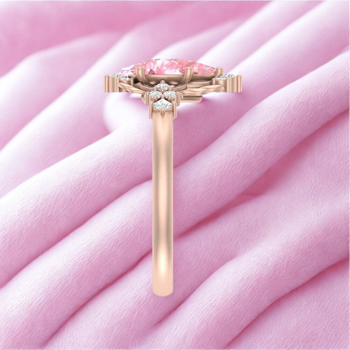 Blush Stardust Ring™ Luxury Ring – 1 Carat Pink Sapphire in Floral Cluster Rose Gold Setting