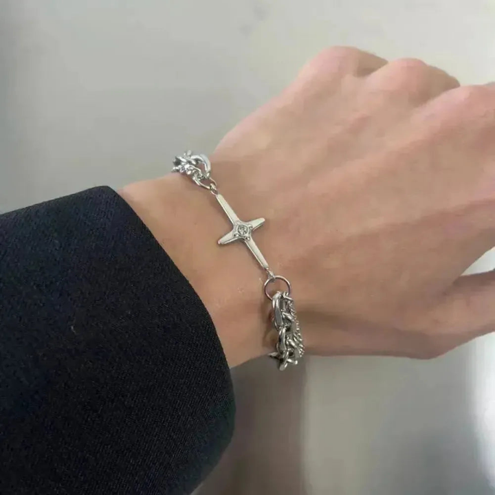 Sky Morris La Crosse Bracelet™ Men Jewelry – Multilayer Chain Bracelet with Cross Accent