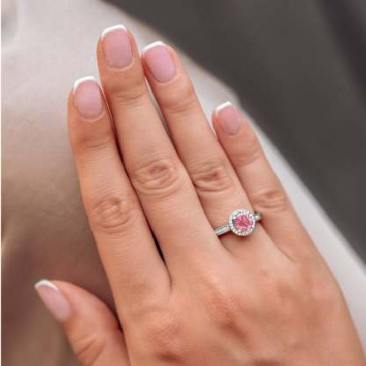 Rosefire Spark Ring™ Colored Gem Stone – Radiant Romance in a Classic Halo