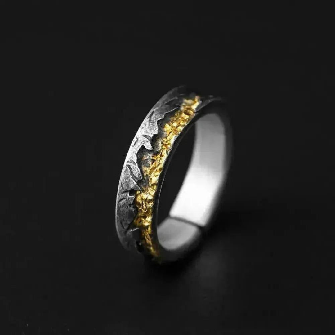 Sky Morris Homer Ring™ Men Jewelry – Rustic Grey-Gold Cracked Texture Band