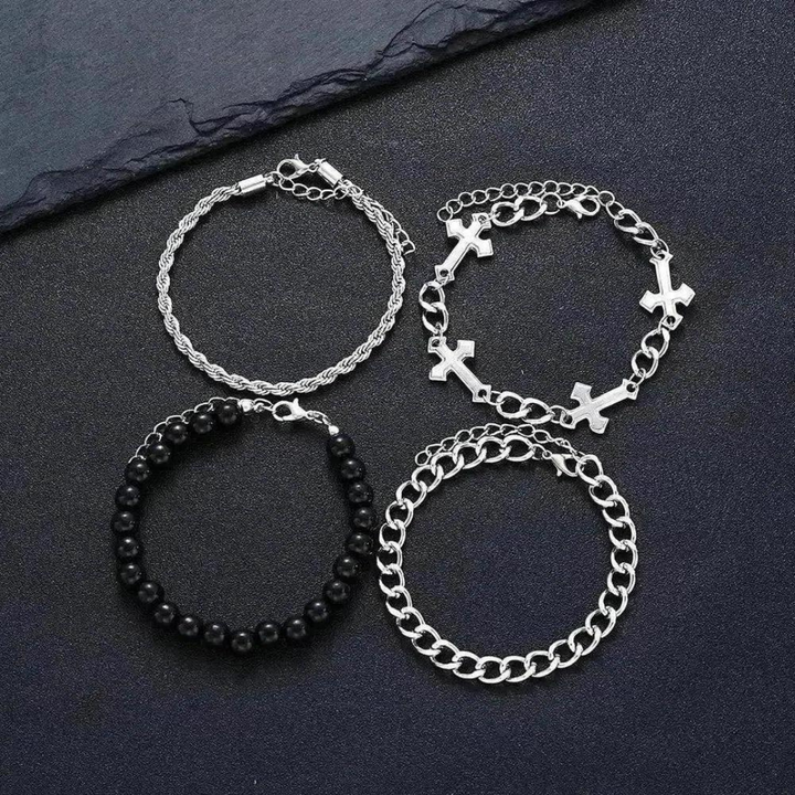 Saint Martin Marion Bracelet™ Men Jewelry – 4-Piece Stainless Steel Bracelet Set with Cross Detail
