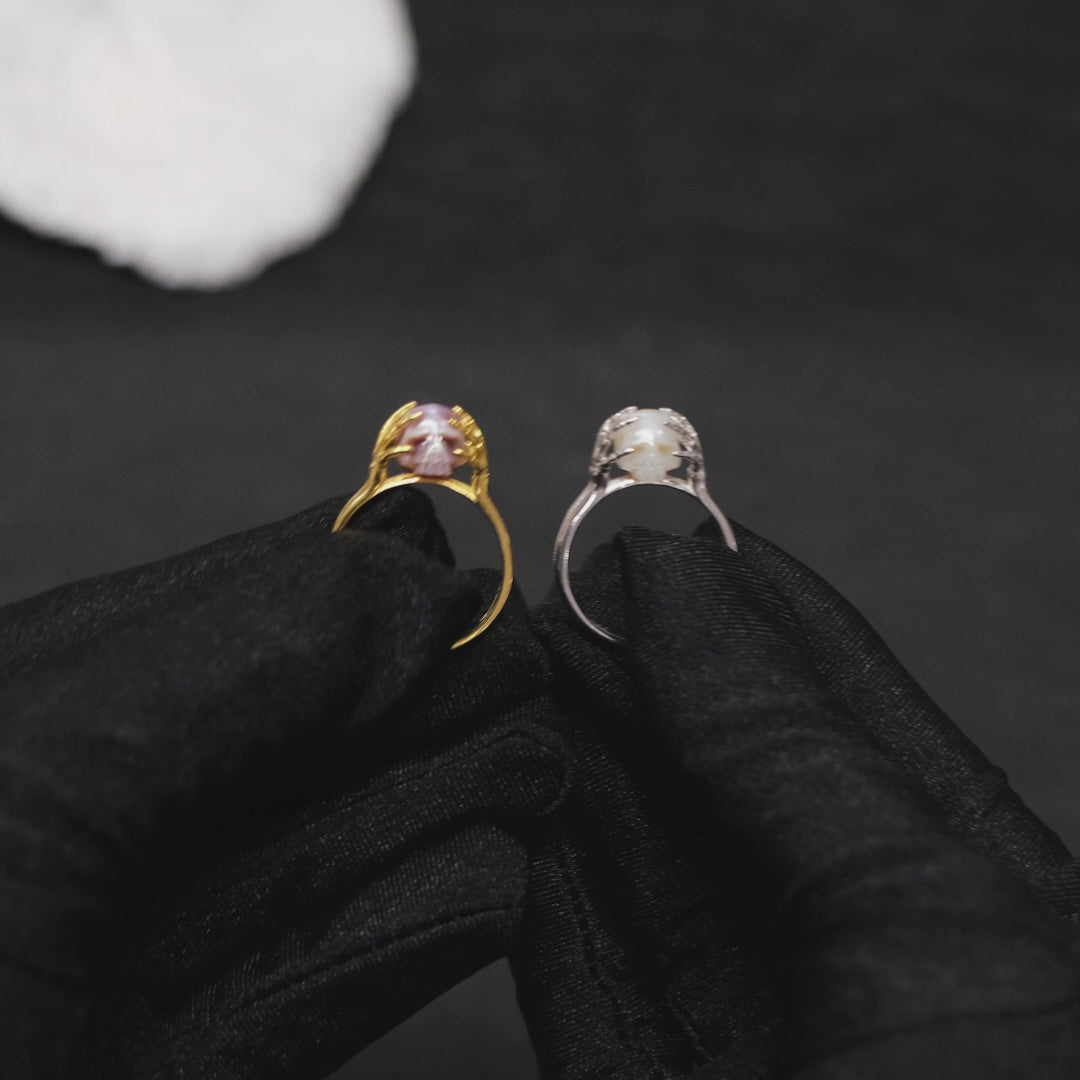 Hands On Head Pearl Cranium Ring™ Skull Accessories  – Gothic Elegance in Sculpted Pearl