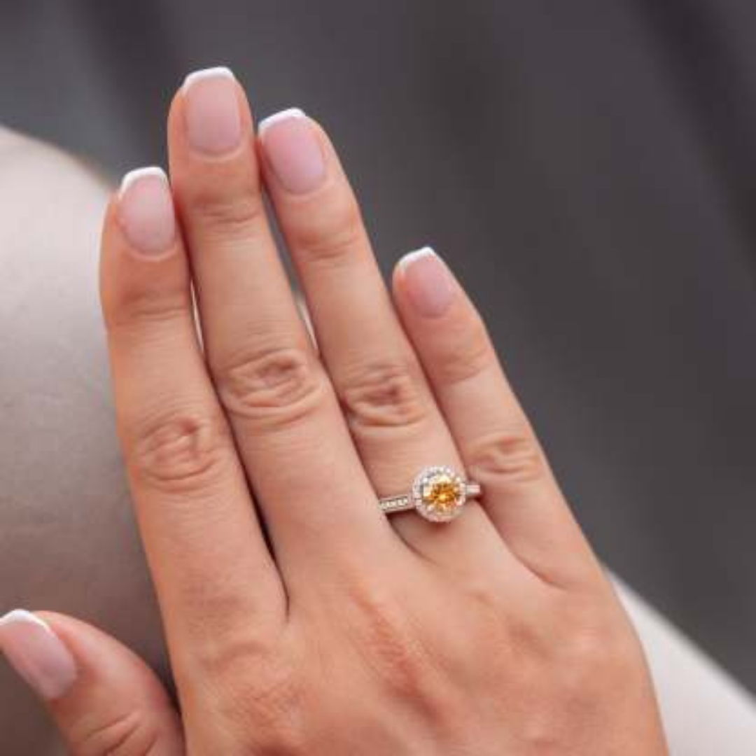 Sunkissed Glow Ring™ Colored Gem Stone – Golden Light in a Classic Halo Design