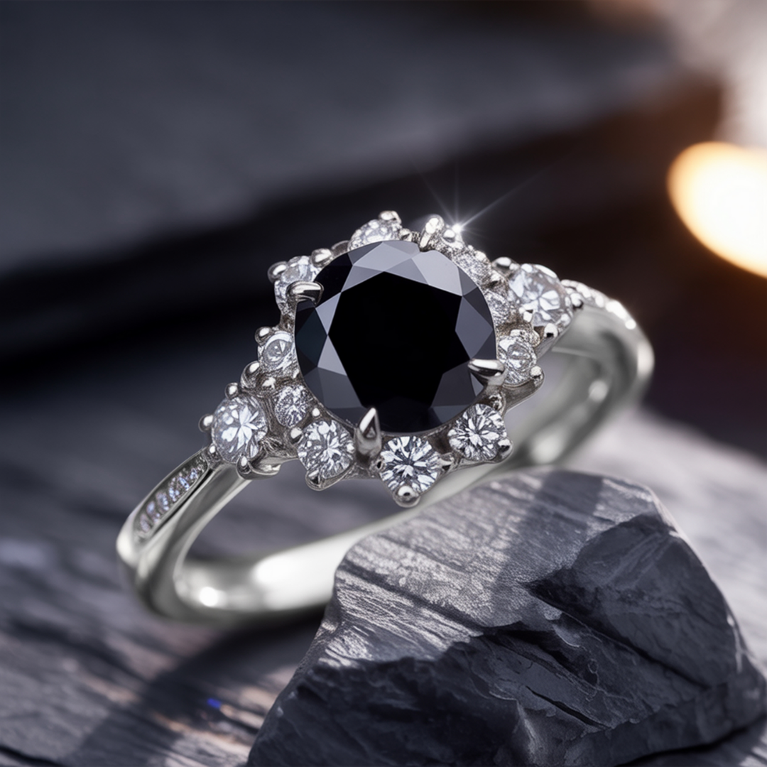Obsidian Crest Ring™ Colored Gem Stone – Bold Sophistication in a Striking Halo