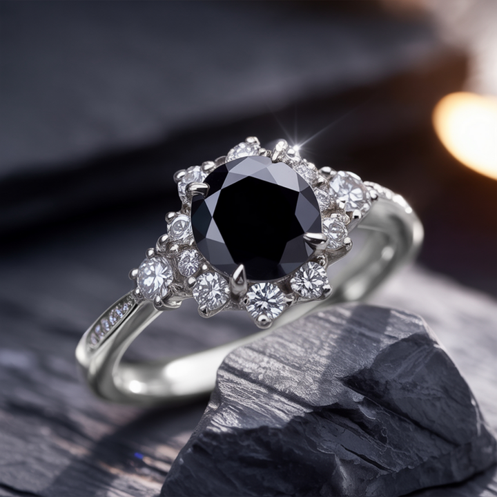 Obsidian Crest Ring™ Colored Gem Stone – Bold Sophistication in a Striking Halo
