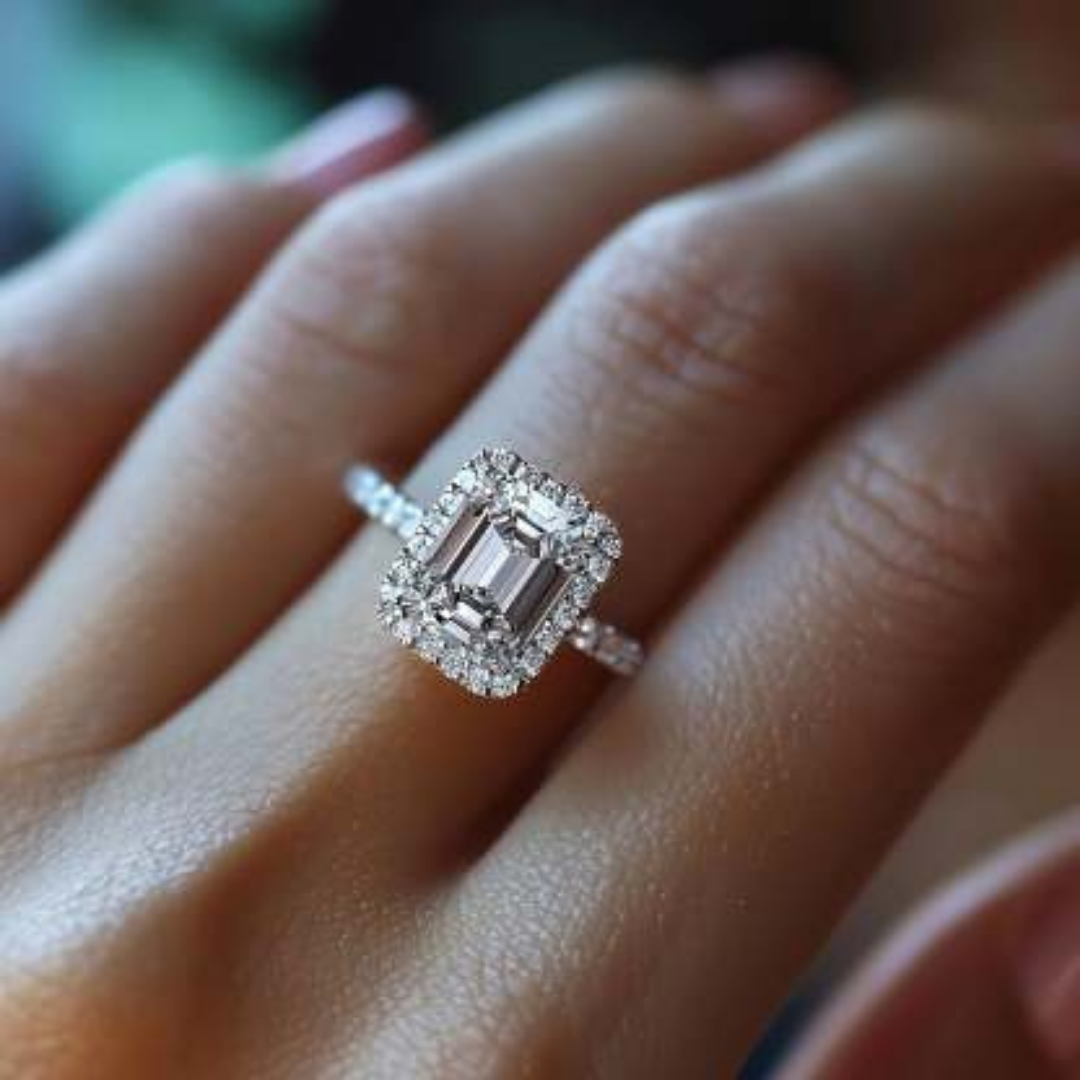 Frost Beam Ring™ Luxury Ring – 2 Carat Moissanite with Halo Setting in Pure Silver