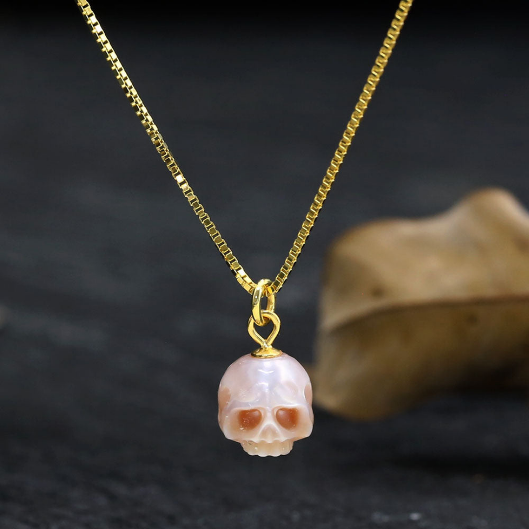 Dainty Simple Pearl Cranium Pendant Necklace™ Skull Accessories  – Refined Edge with Everyday Grace