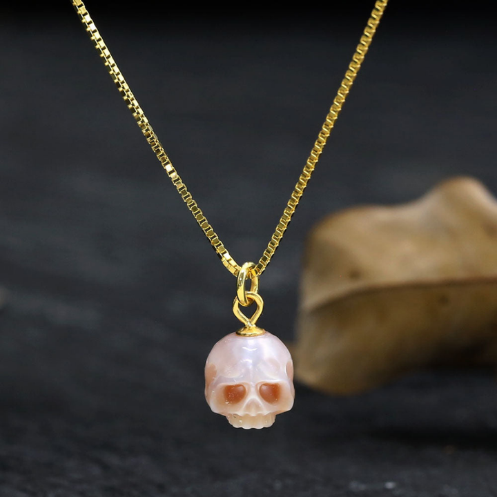 Dainty Simple Pearl Cranium Pendant Necklace™ Skull Accessories  – Refined Edge with Everyday Grace