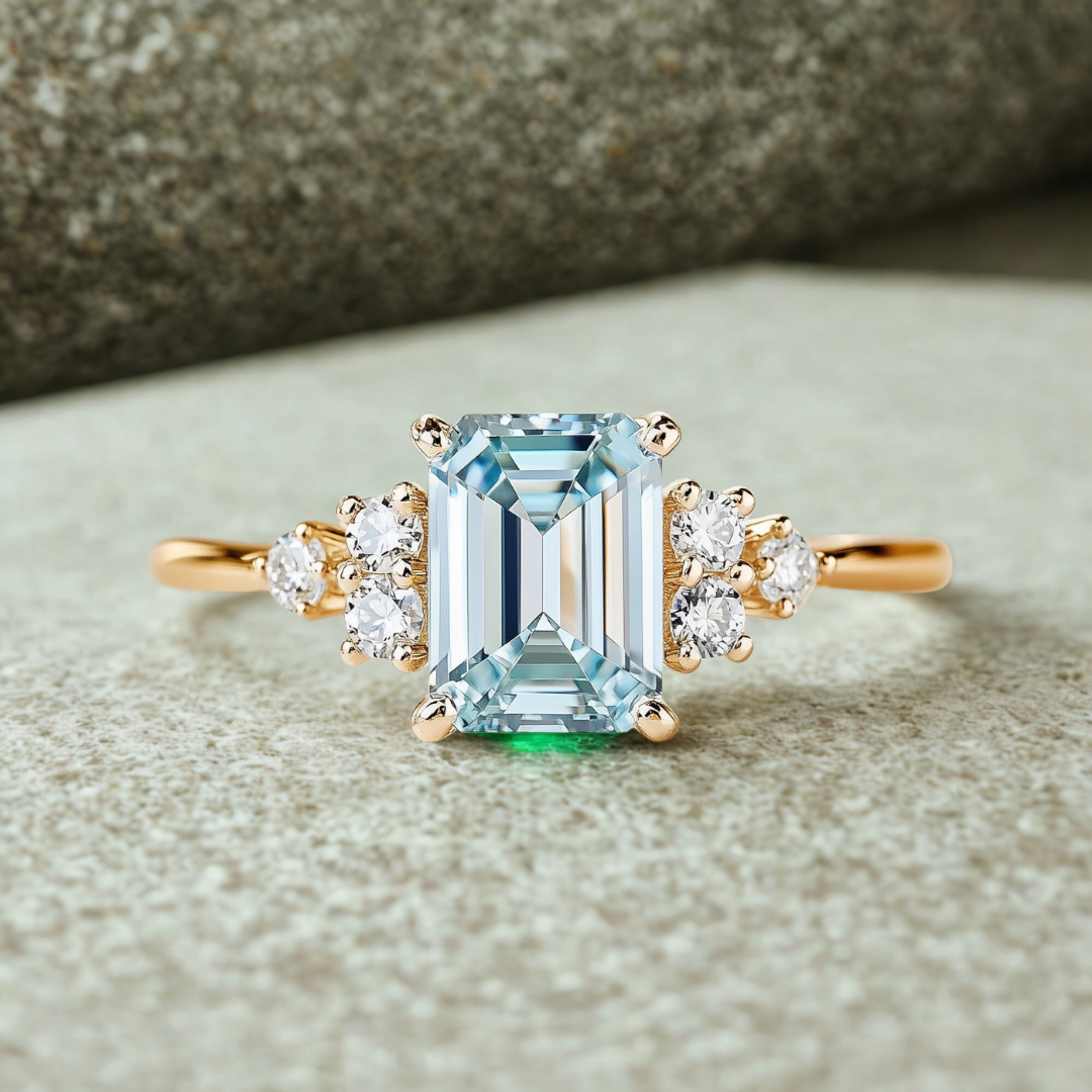 Glass Veil Ring™ Luxury Ring – 1 Carat Moissanite with Cluster Detail in Gold