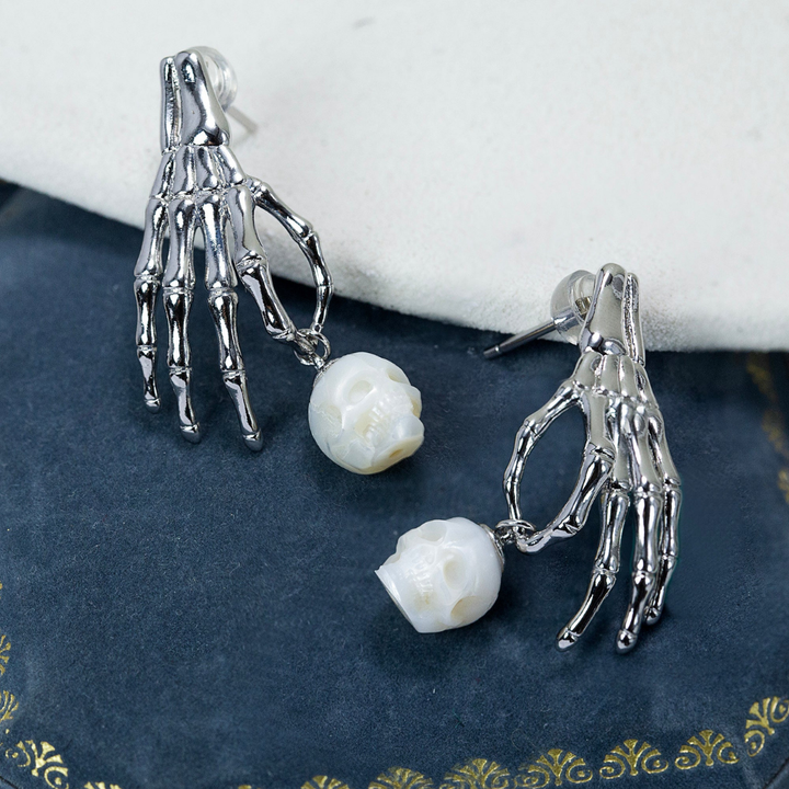 Punk Skeleton Hand Pearl Skull Dangle Earrings™ Skull Accessories  – Gothic Drama in Every Detail