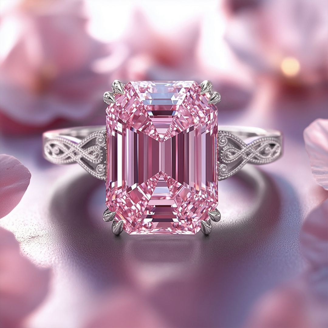 Cherry Glow Ring™ Colored Gem Stone – Ornate Pink Moissanite Regal Ring