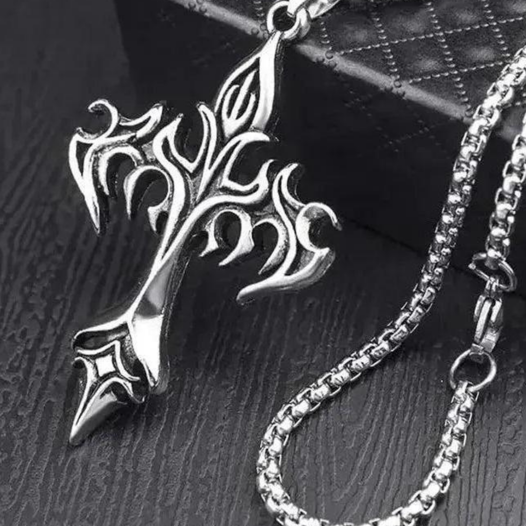 Moon Madrid Huntsville Necklace™ Men Jewelry – Stainless Steel Flame Cross Pendant Necklace