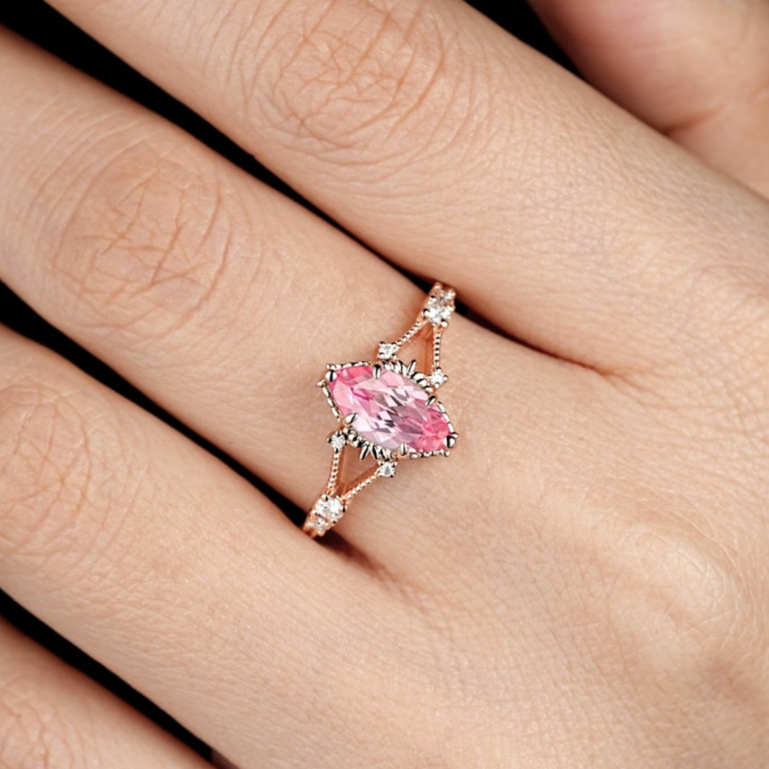 Blush Dream Ring™ Luxury Ring – 1.5 Carat Pink Sapphire in Vintage Rose Gold Design