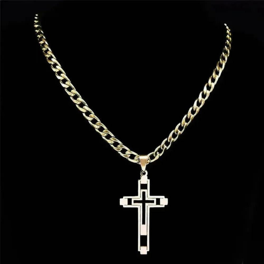 Sky Morris Merced Necklace™ Men Jewelry – Stainless Steel Cutout Cross Pendant Necklace