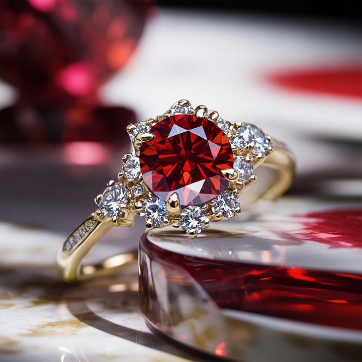 Velvet Blaze Ring™ Colored Gem Stone – Fiery Elegance in a Dazzling Halo