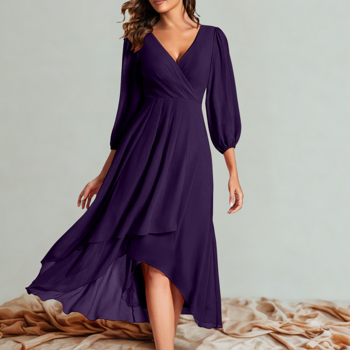 MIA™ – V-Neck Dress with Asymmetric Hem
