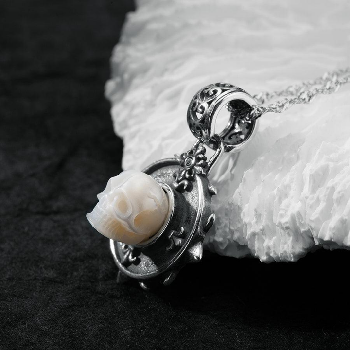 Baroque Carving Pearl Skull Royal Circle Shield Necklace™ Skull Accessories  – Gothic Elegance in a Statement Pendant