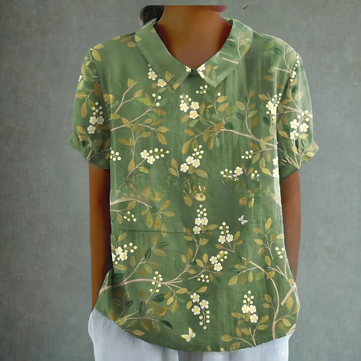Lina™ – Floral Print Linen Blouse