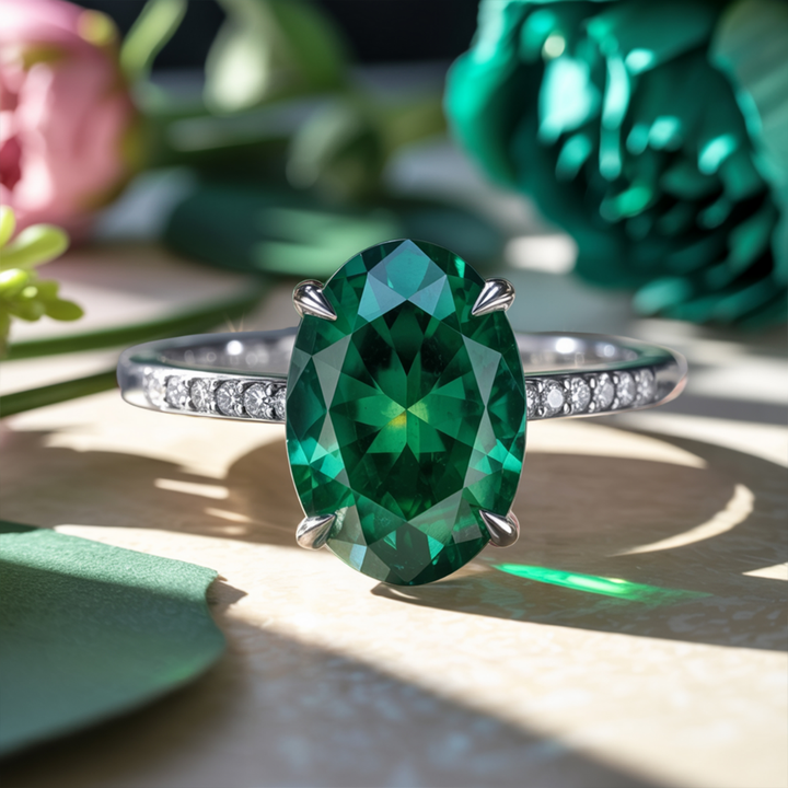 Meadow Whisper Ring™ Colored Gem Stone – Enchanting Green Moissanite Statement Ring