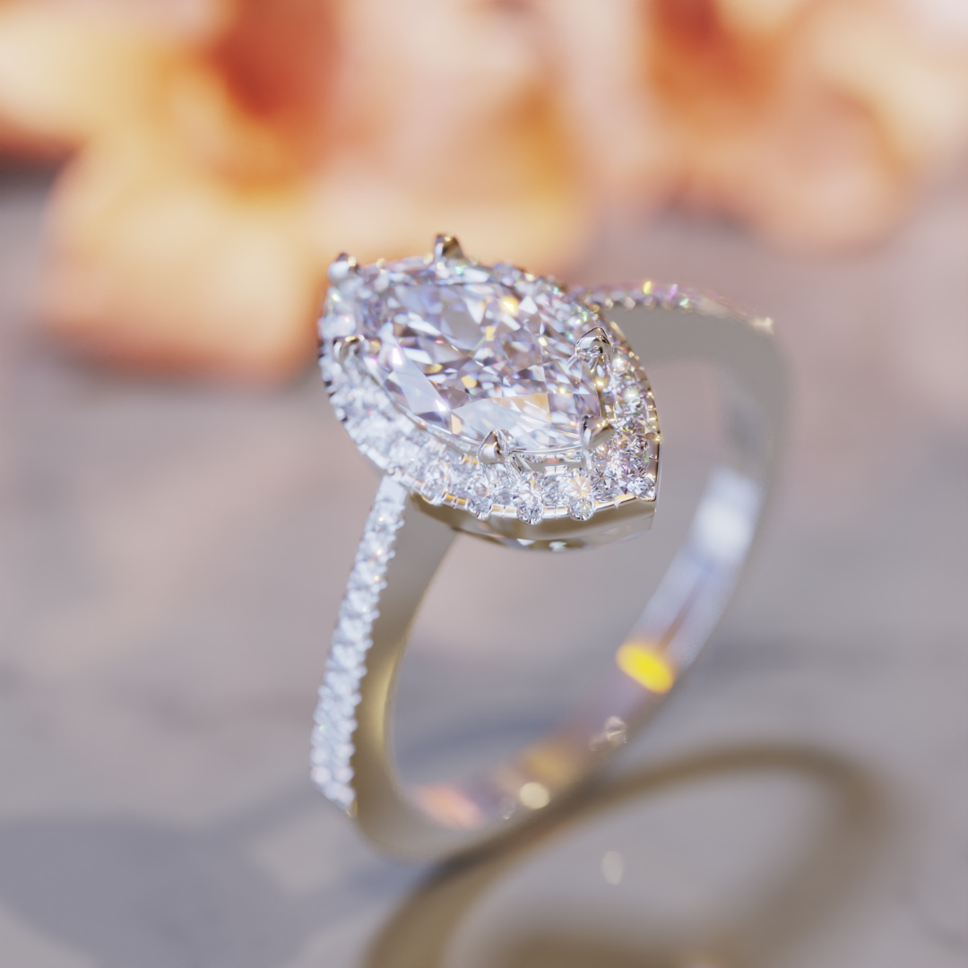 Mocking Jay Ring™ Colored Gem Stone – Sleek Sophistication in a Marquise Halo Design