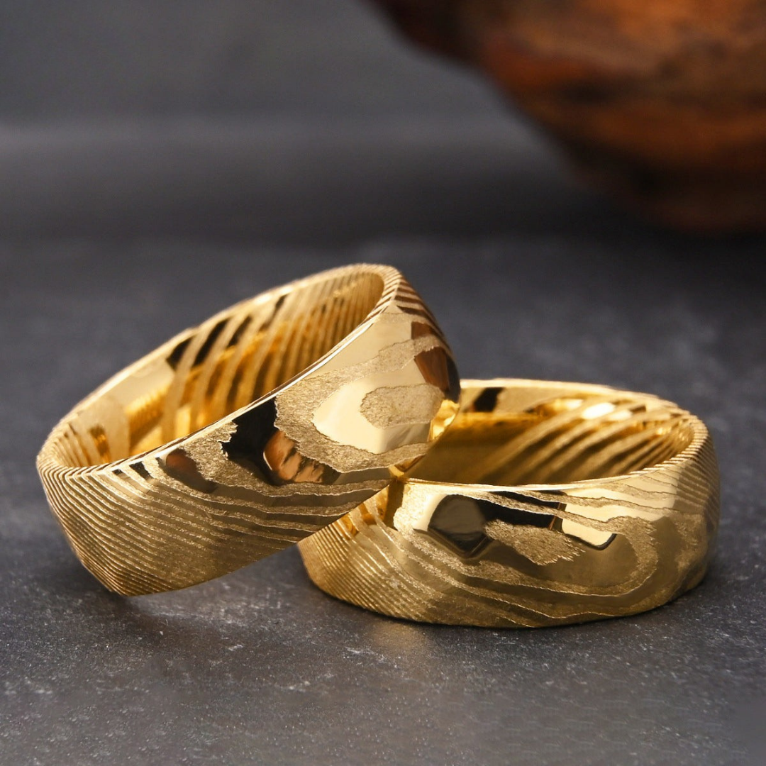 Draxor™ – 18K Gold-Plated Damascus Steel Ring