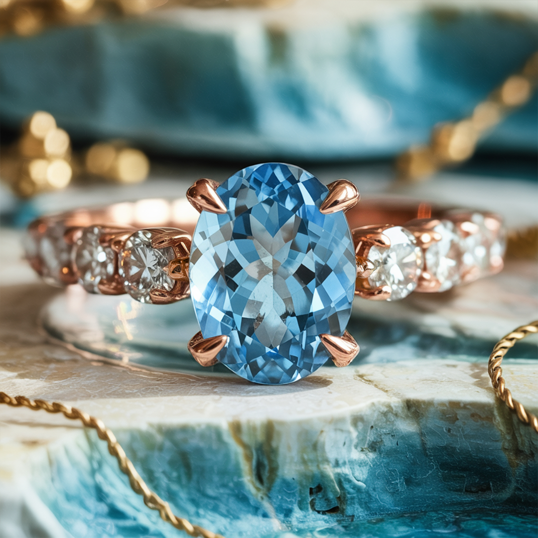 Moonwave Ring™ Colored Gem Stone – Celestial Serenity in Oceanic Blue