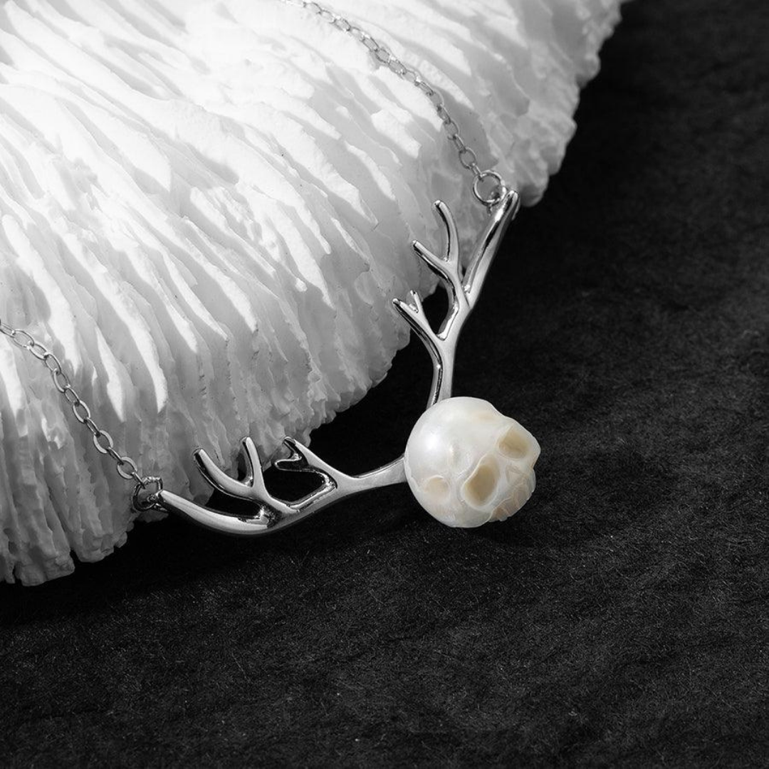 Reindeer Antler Pearl Cranium Clavicle Chain Pendant Necklace™ Skull Accessories  – Antler Elegance with Gothic Whimsy