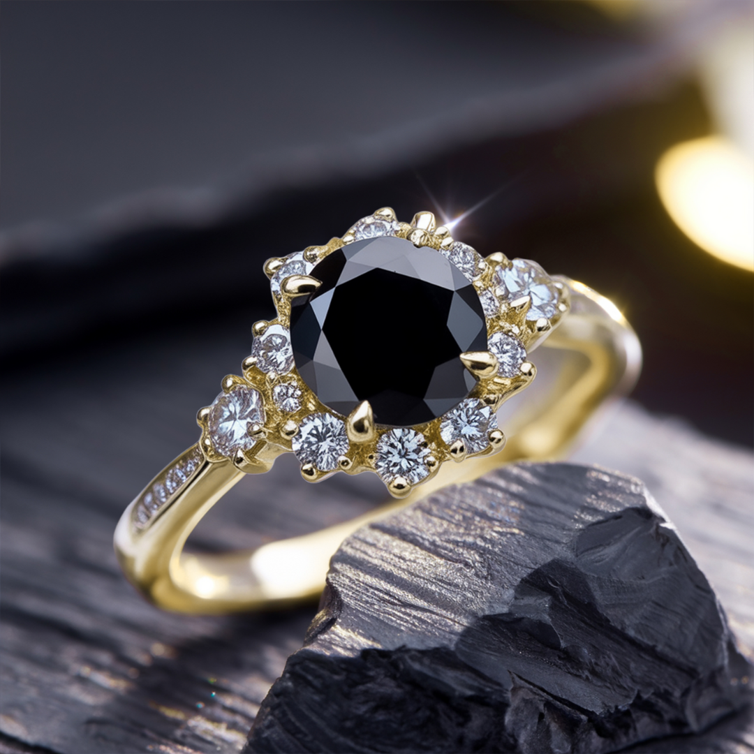 Obsidian Crest Ring™ Colored Gem Stone – Bold Sophistication in a Striking Halo