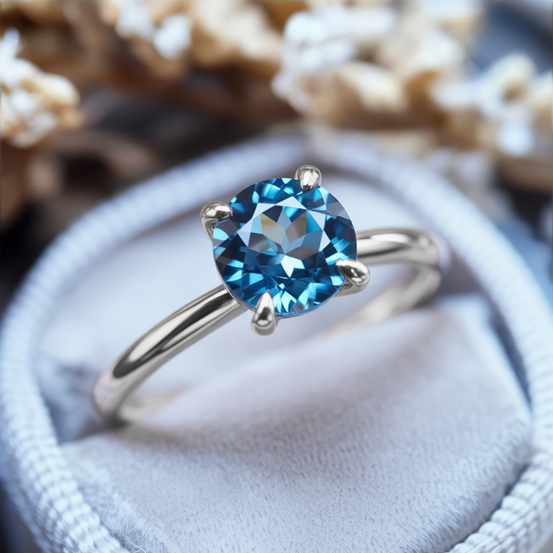 Frost Tide Ring™ Colored Gem Stone – Sleek Blue Moissanite Solitaire Ring