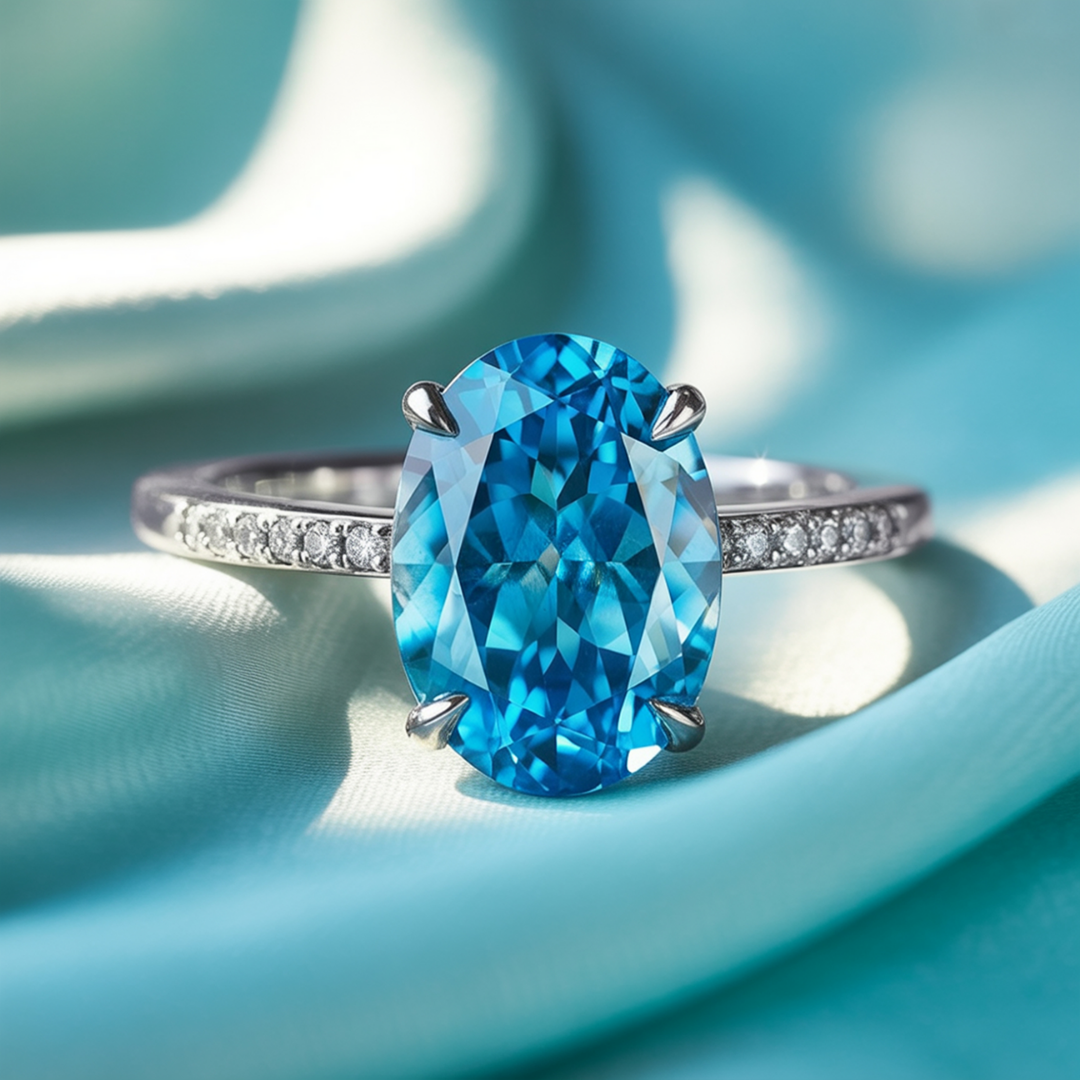 Ocean Dusk Ring™ Colored Gem Stone – Elegant Blue Moissanite Statement Ring