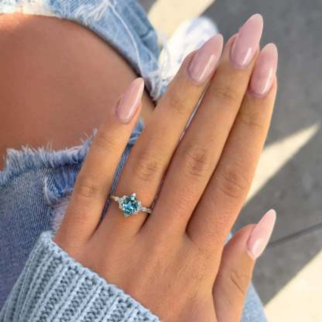 Glacier Flame Ring™ Colored Gem Stone – Ice Blue Radiance Framed in Firelight
